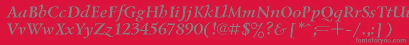 UkrainiangoudyoldBolditalic-fontti – harmaat kirjasimet punaisella taustalla