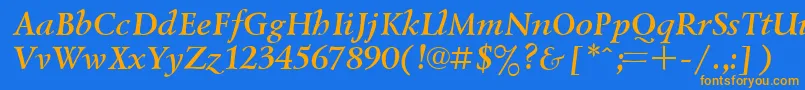 UkrainiangoudyoldBolditalic-Schriftart – Orangefarbene Schriften auf blauem Hintergrund