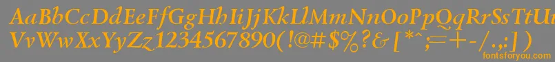 フォントUkrainiangoudyoldBolditalic – オレンジの文字は灰色の背景にあります。