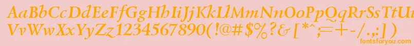 フォントUkrainiangoudyoldBolditalic – オレンジの文字がピンクの背景にあります。