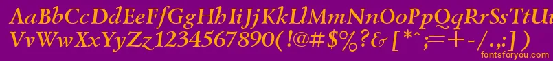 UkrainiangoudyoldBolditalic-Schriftart – Orangefarbene Schriften auf violettem Hintergrund