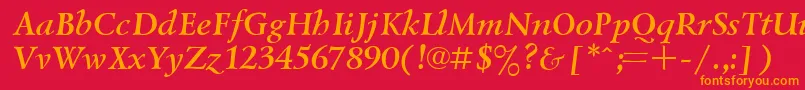UkrainiangoudyoldBolditalic-Schriftart – Orangefarbene Schriften auf rotem Hintergrund