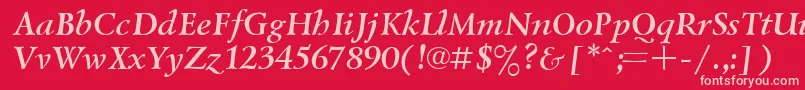 UkrainiangoudyoldBolditalic-fontti – vaaleanpunaiset fontit punaisella taustalla