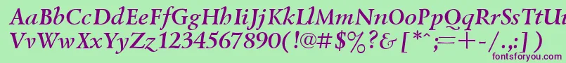 Czcionka UkrainiangoudyoldBolditalic – fioletowe czcionki na zielonym tle