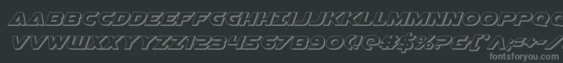 Lisätietoja Airstrikeb3D-fontista Airstrikeb3D-fontti – harmaat kirjasimet mustalla taustalla