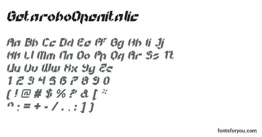 A fonte GetaroboOpenitalic – alfabeto, números, caracteres especiais