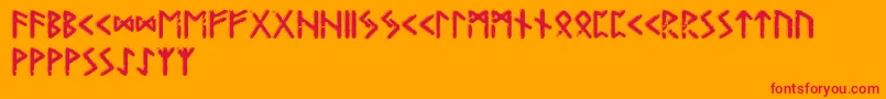 Gunfjaunrunic-Schriftart – Rote Schriften auf orangefarbenem Hintergrund