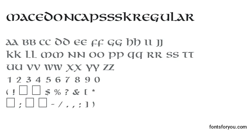 A fonte MacedoncapssskRegular – alfabeto, números, caracteres especiais