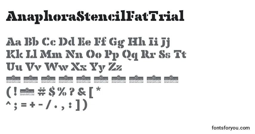 Czcionka AnaphoraStencilFatTrial – alfabet, cyfry, specjalne znaki