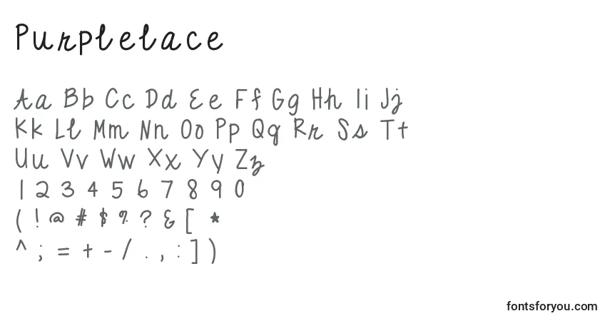 A fonte Purplelace – alfabeto, números, caracteres especiais