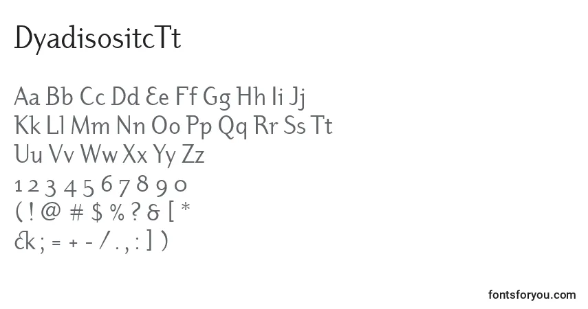 A fonte DyadisositcTt – alfabeto, números, caracteres especiais