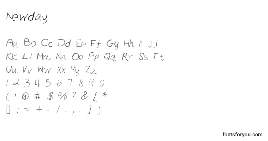 Czcionka Newday – alfabet, cyfry, specjalne znaki