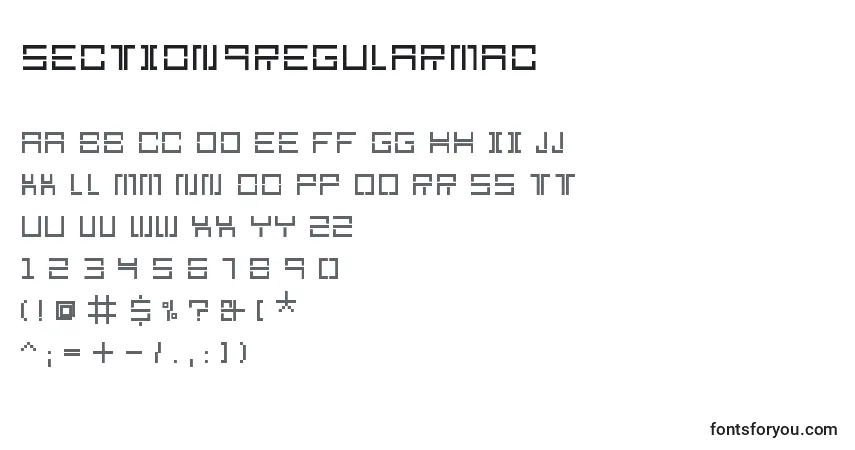 Czcionka Section9RegularMac – alfabet, cyfry, specjalne znaki