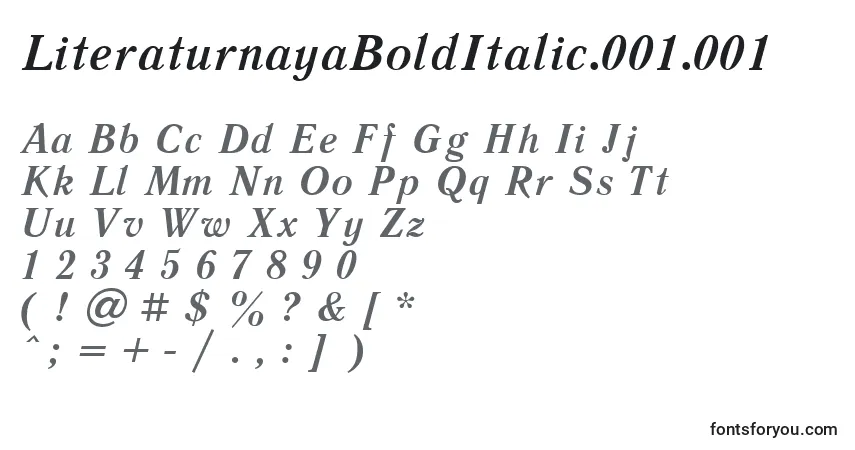 Czcionka LiteraturnayaBoldItalic.001.001 – alfabet, cyfry, specjalne znaki