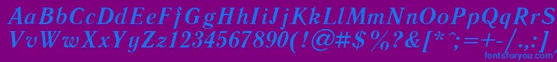 Czcionka LiteraturnayaBoldItalic.001.001 – niebieskie czcionki na fioletowym tle