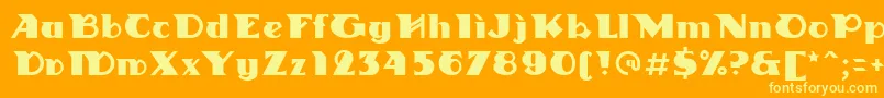 Linotypedharma-Schriftart – Gelbe Schriften auf orangefarbenem Hintergrund