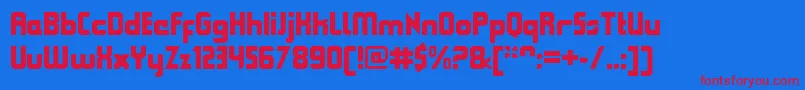 QueuebrickClosedblack Font – Red Fonts on Blue Background