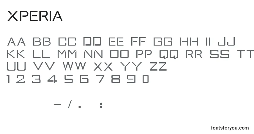 A fonte Xperia – alfabeto, números, caracteres especiais