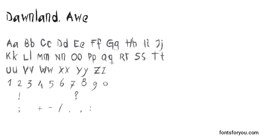 Czcionka Dawnland.Awe – alfabet, cyfry, specjalne znaki