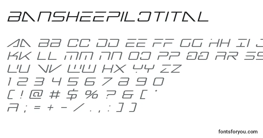 Czcionka Bansheepilotital – alfabet, cyfry, specjalne znaki