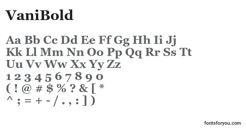 A fonte VaniBold – alfabeto, números, caracteres especiais