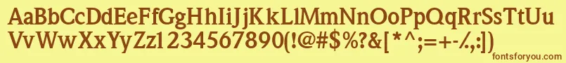 フォントQuintessencesskBold – 茶色の文字が黄色の背景にあります。