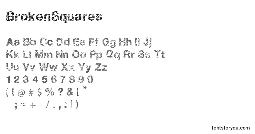 A fonte BrokenSquares – alfabeto, números, caracteres especiais