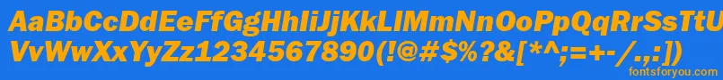 フォントFranklingothheavyattItalic – オレンジ色の文字が青い背景にあります。