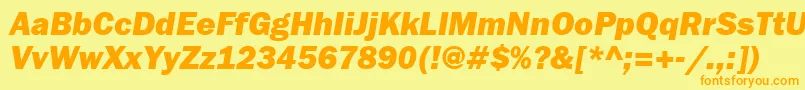 FranklingothheavyattItalic-Schriftart – Orangefarbene Schriften auf gelbem Hintergrund