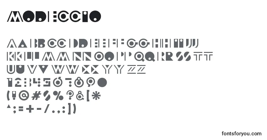 Schriftart Modeccio – Alphabet, Zahlen, spezielle Symbole