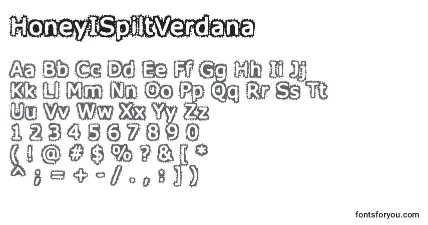 Czcionka HoneyISpiltVerdana – alfabet, cyfry, specjalne znaki