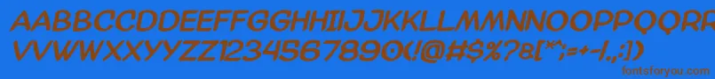 フォントAmazgodabold – 茶色の文字が青い背景にあります。