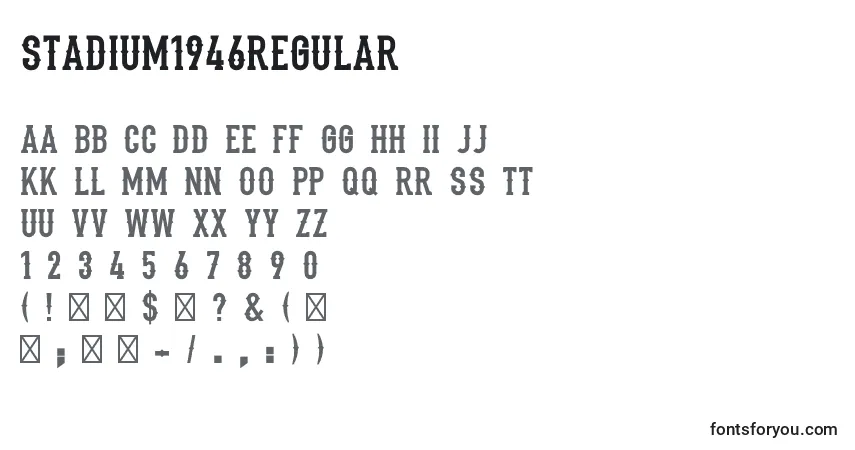 Czcionka Stadium1946Regular – alfabet, cyfry, specjalne znaki
