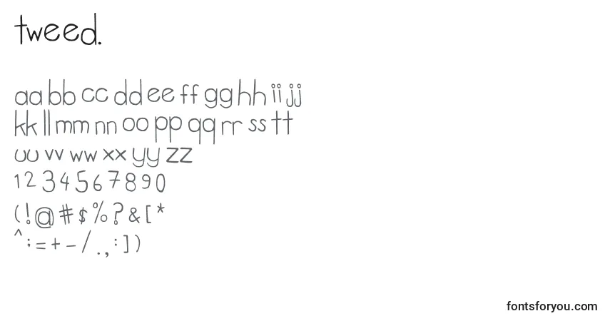 A fonte Tweed. – alfabeto, números, caracteres especiais