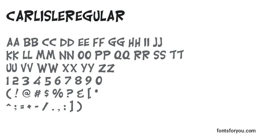 Czcionka CarlisleRegular – alfabet, cyfry, specjalne znaki