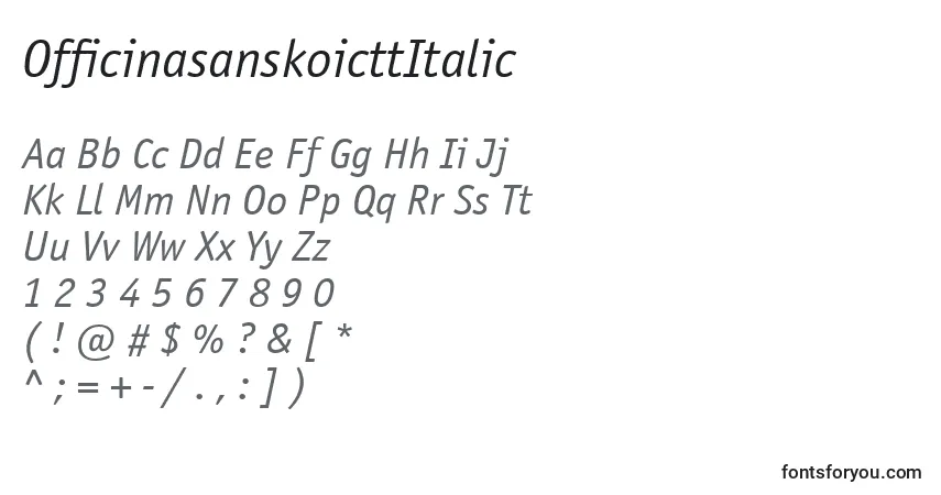 Шрифт OfficinasanskoicttItalic – алфавит, цифры, специальные символы