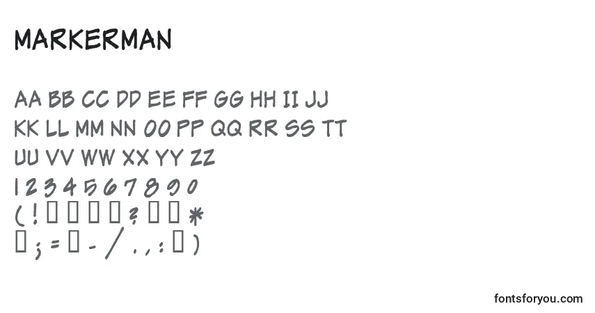 Czcionka Markerman – alfabet, cyfry, specjalne znaki