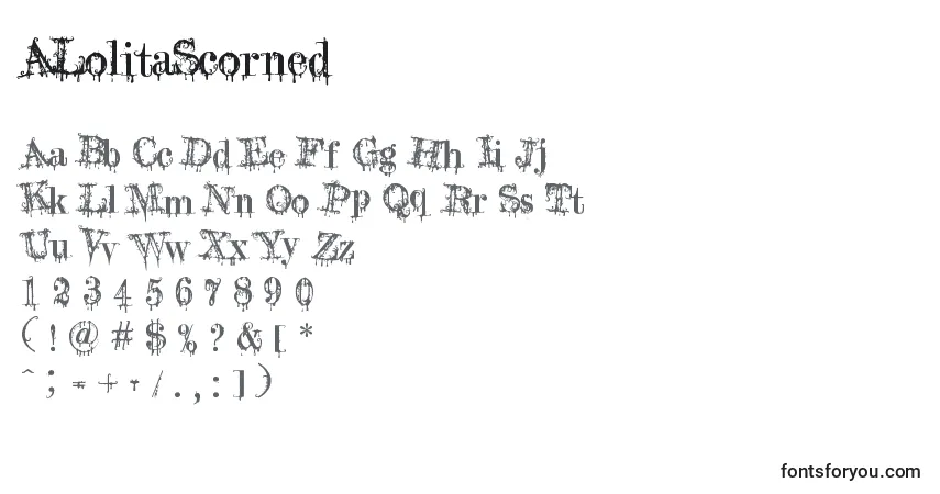 Шрифт ALolitaScorned – алфавит, цифры, специальные символы