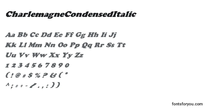 Schriftart CharlemagneCondensedItalic – Alphabet, Zahlen, spezielle Symbole