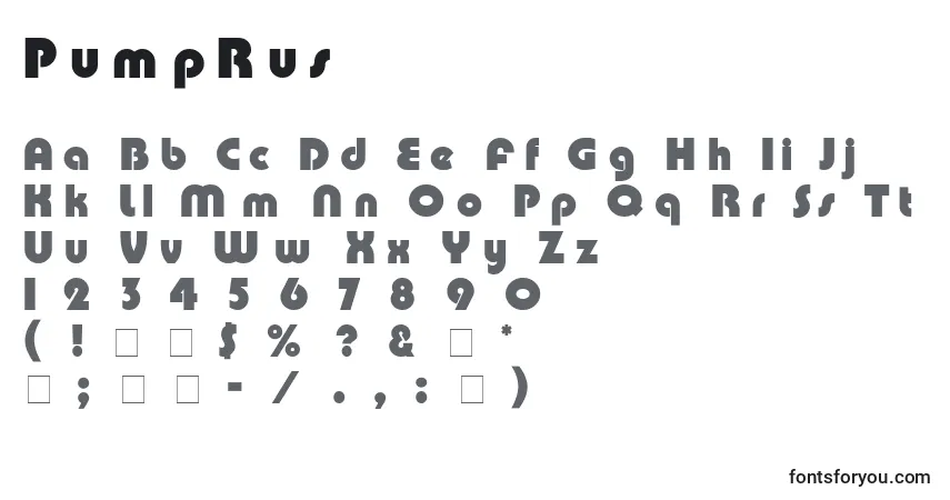 Schriftart PumpRus – Alphabet, Zahlen, spezielle Symbole