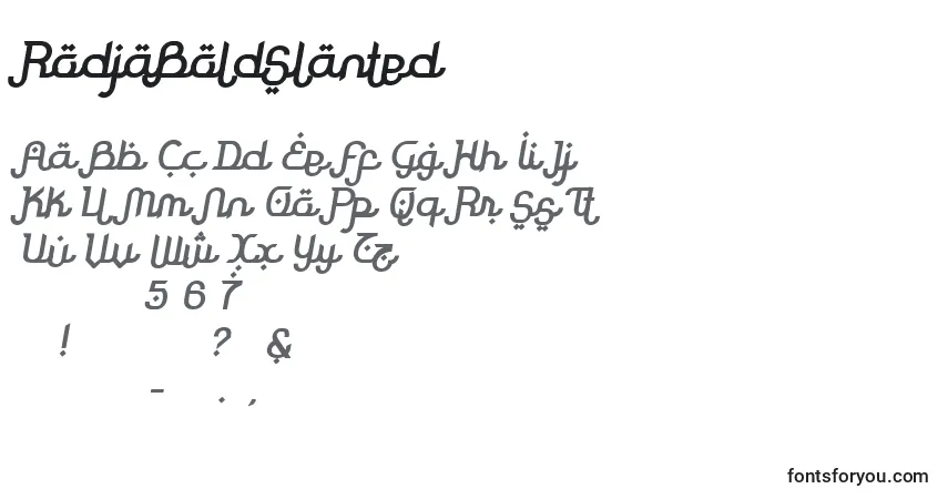 Шрифт RodjaBoldSlanted – алфавит, цифры, специальные символы