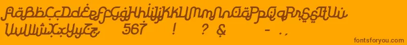 RodjaBoldSlanted-Schriftart – Braune Schriften auf orangefarbenem Hintergrund