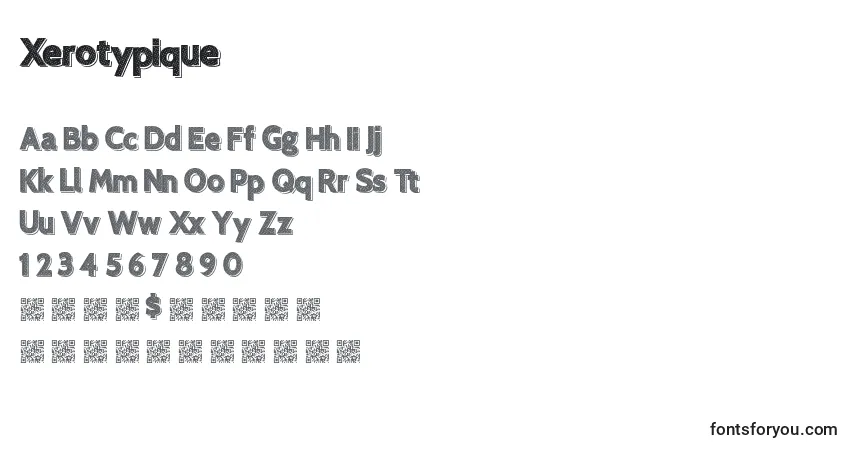Xerotypique-fontti – aakkoset, numerot, erikoismerkit