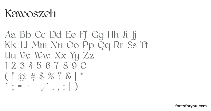 A fonte Kawoszeh – alfabeto, números, caracteres especiais