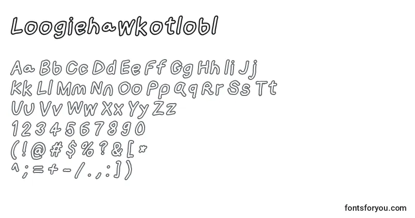 A fonte Loogiehawkotlobl – alfabeto, números, caracteres especiais