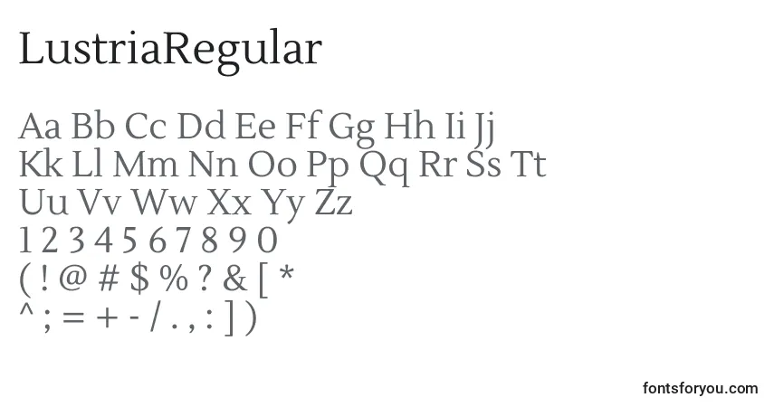 A fonte LustriaRegular – alfabeto, números, caracteres especiais