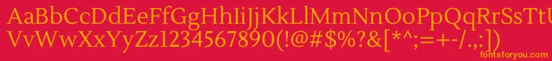 フォントLustriaRegular – 赤い背景にオレンジの文字