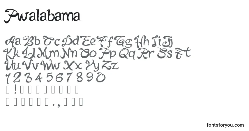 A fonte Pwalabama – alfabeto, números, caracteres especiais