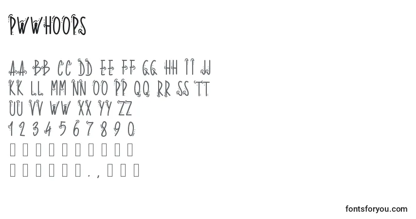 Pwwhoops-fontti – aakkoset, numerot, erikoismerkit
