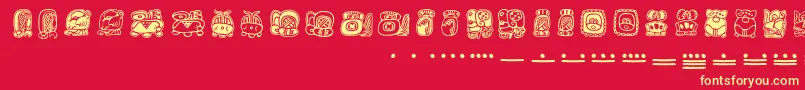 Fonte Mayamonthglyphs – fontes amarelas em um fundo vermelho